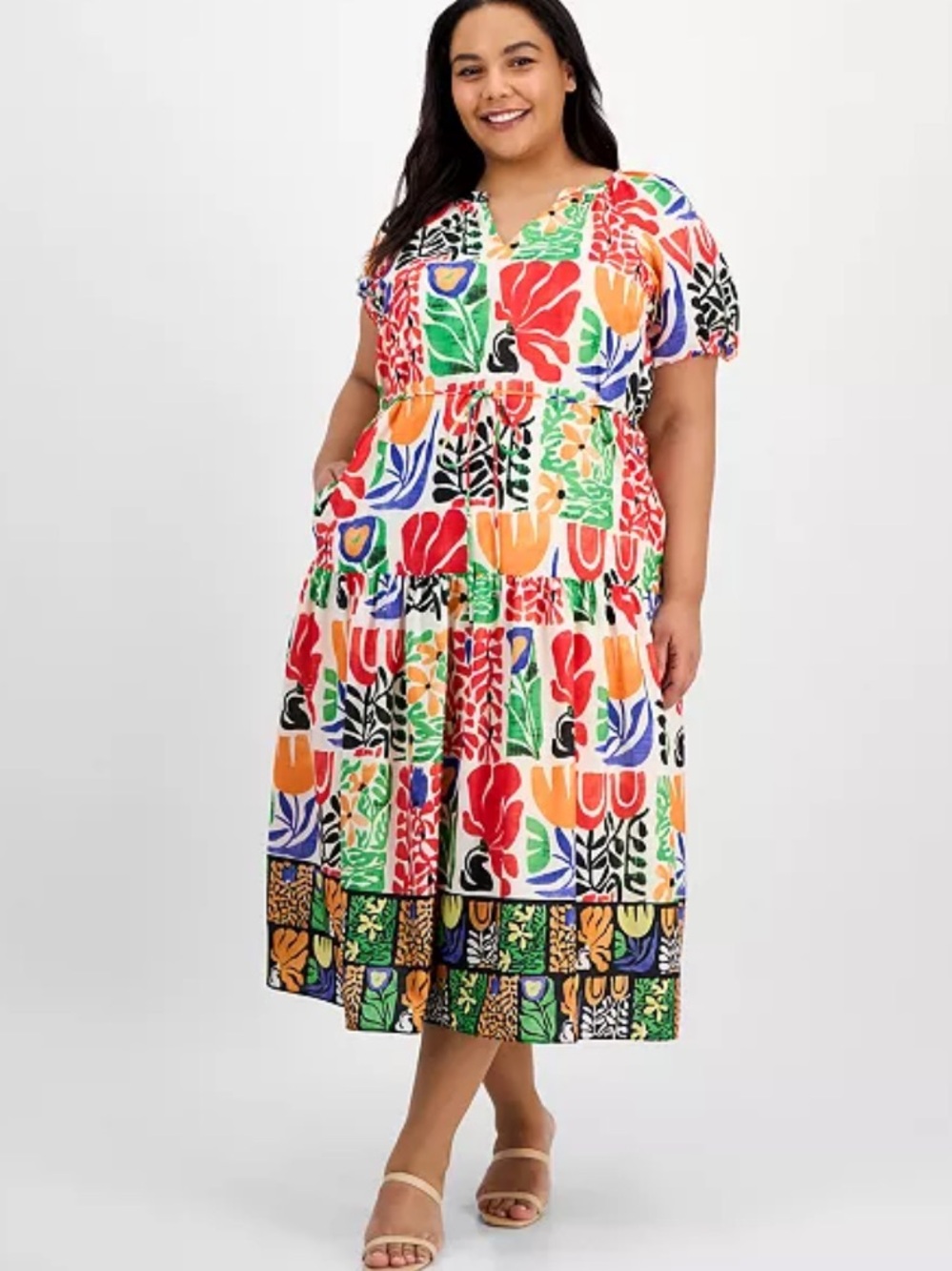 Julia Jordan 22W Puff Sleeve Printed Maxi Dress Ivory Multi Floral Boho NWT